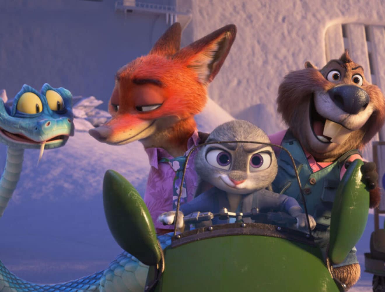 Stylized 3D characters collaborating in a cinematic sci‑fi scene.