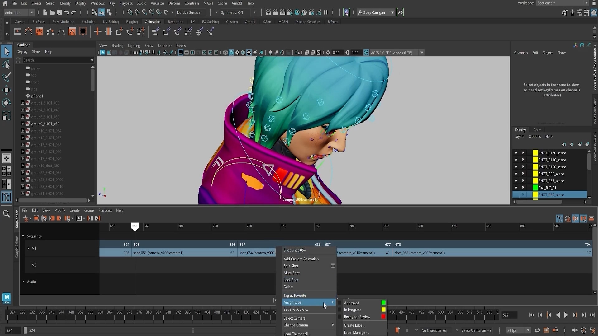 3D character rig demonstrating balanced pose and motion stability.