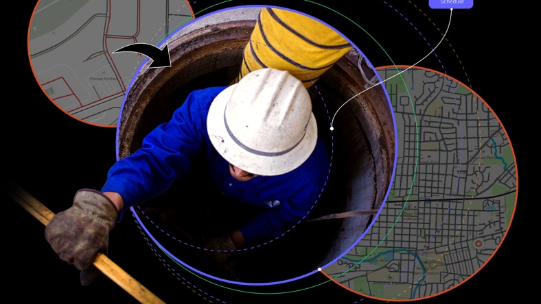 Person in hard had from above with screenshots of product