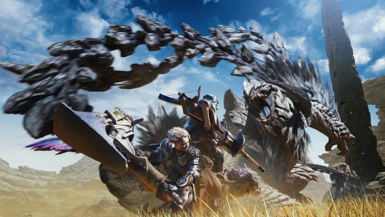 characters fighting a monster on a field