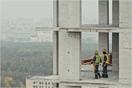 people on a building
