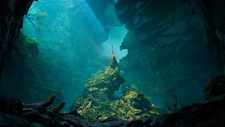 Epic fantasy cave scene created in 3ds Max.