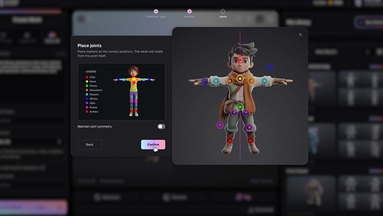 AI-driven 3D character creation with facial tracking and mesh animation