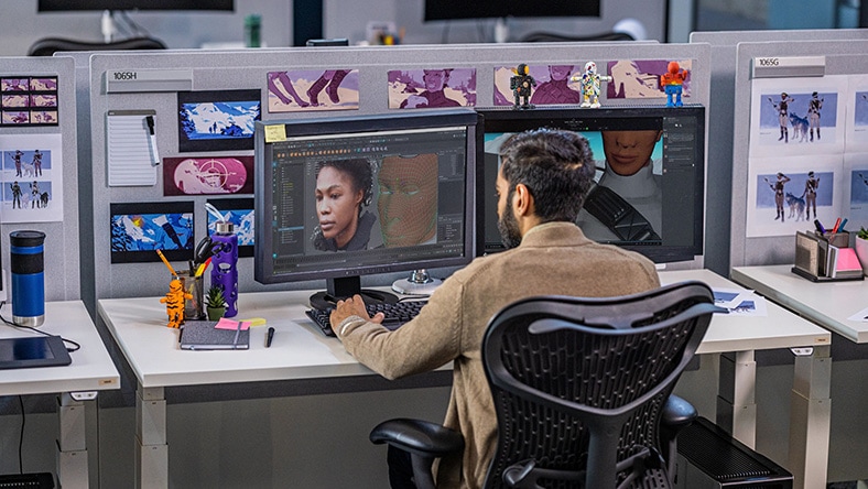 People working in a film studio.