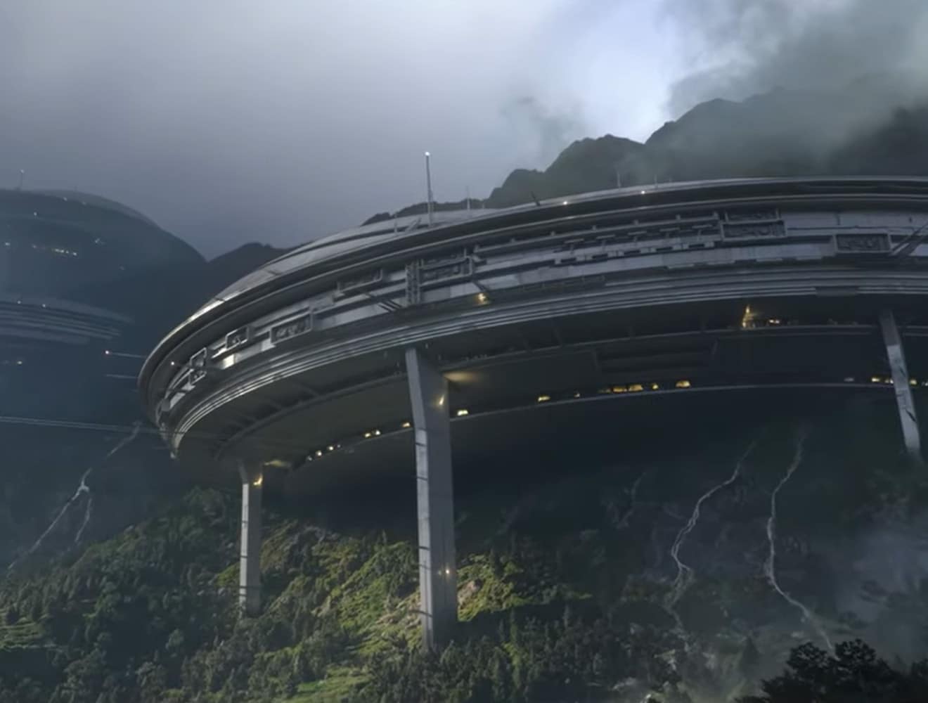 Futuristic sci‑fi architecture in cinematic 3D environment.