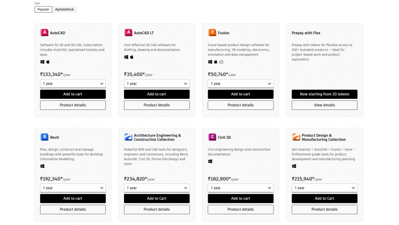 Multiple Autodesk products online buying experience