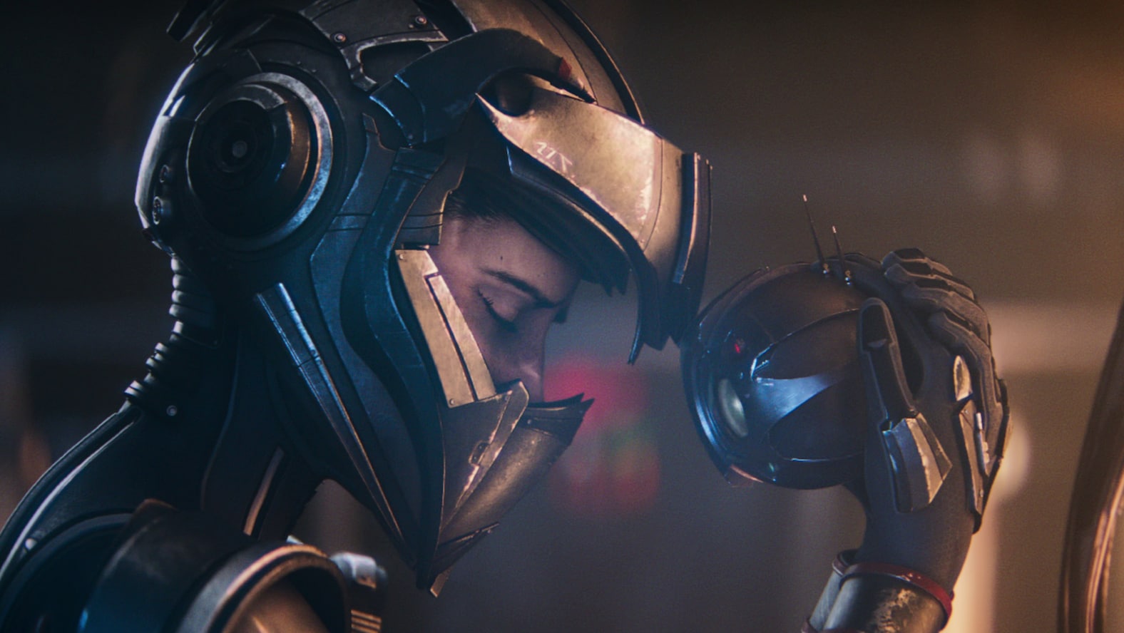 Animated woman holding a robot