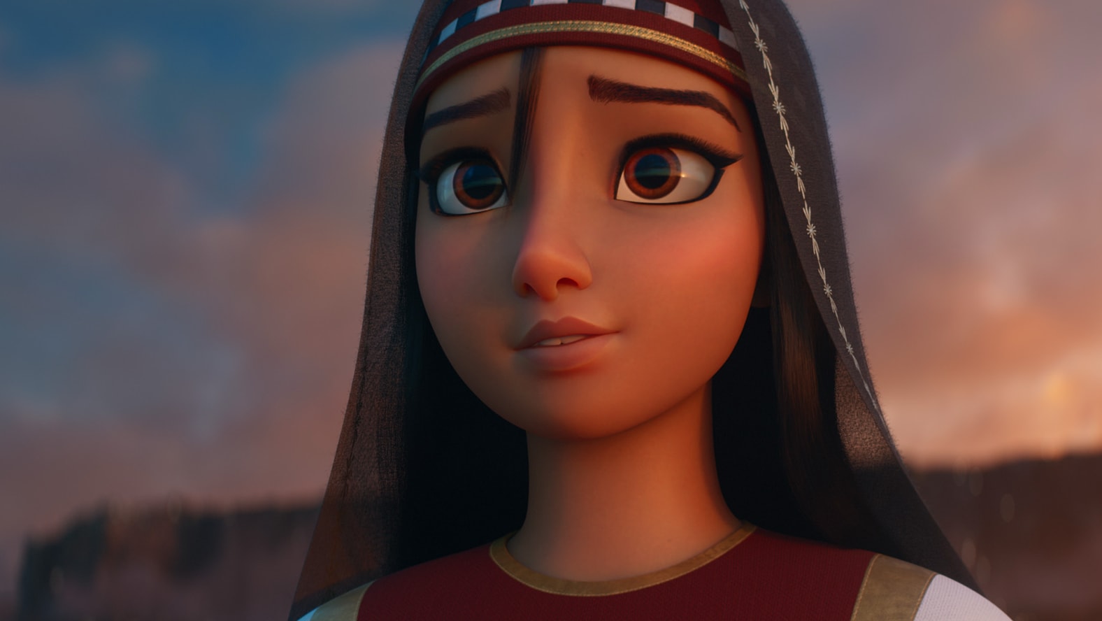 Animated woman in the sunset.