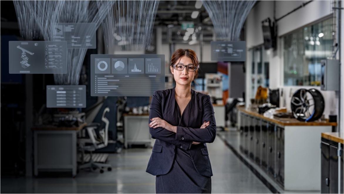 Engineering leader using Autodesk Fusion for Design insights in a connected manufacturing lab.