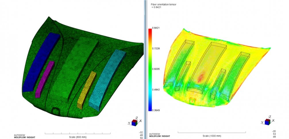 Image displaying plastic compression molding simulation in Moldflow