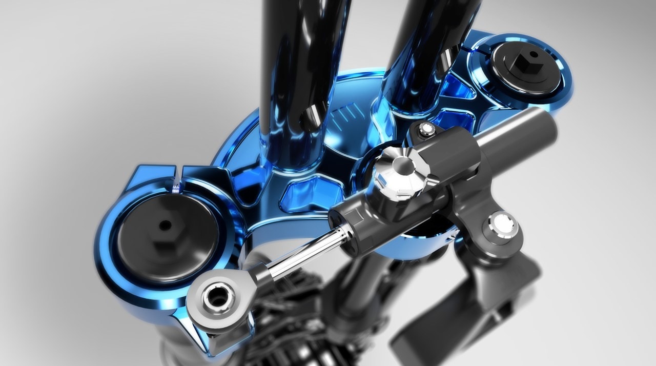 Generative design optimizes CNC machined tripple clamps for a motorcycle