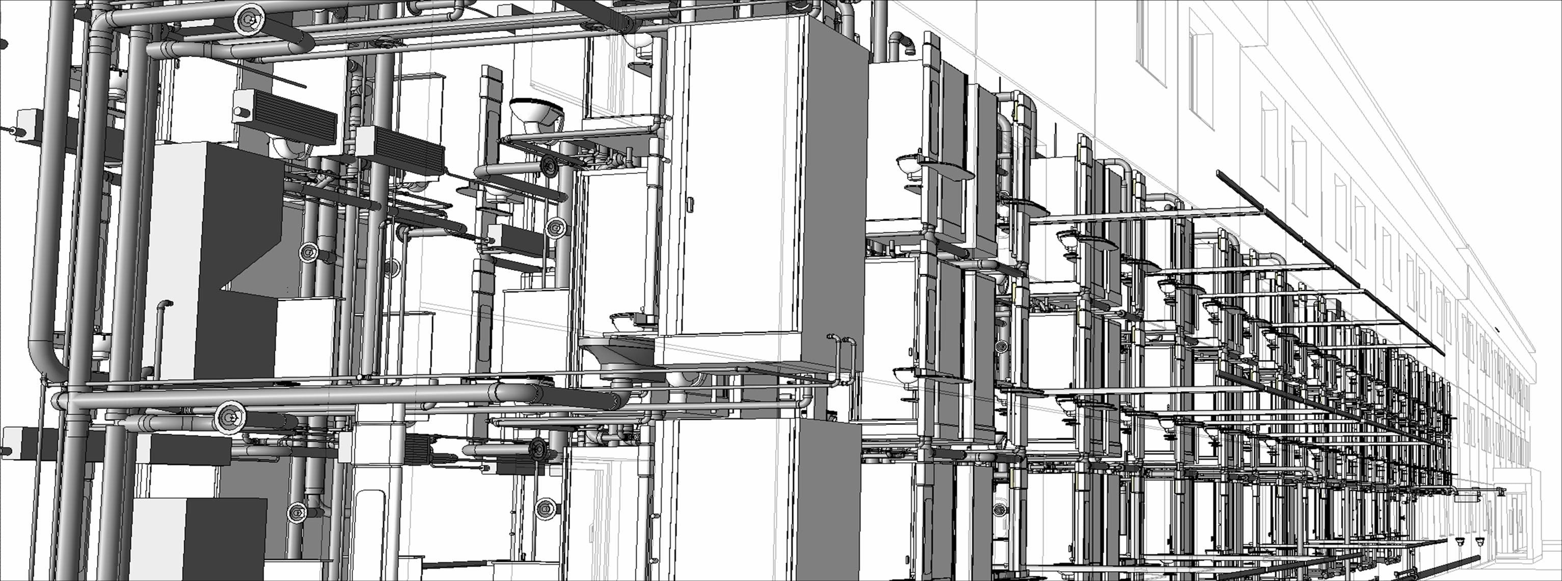 Vue sur les réseaux de plomberie et de climatisation pour la standardisation d'une chaîne hôtelière (2010). Groupe OGER INTERNATIONAL (MOT)