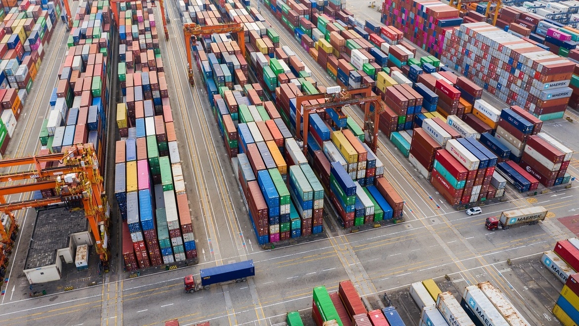 Aerial perspective of a container port, shenzhen, china