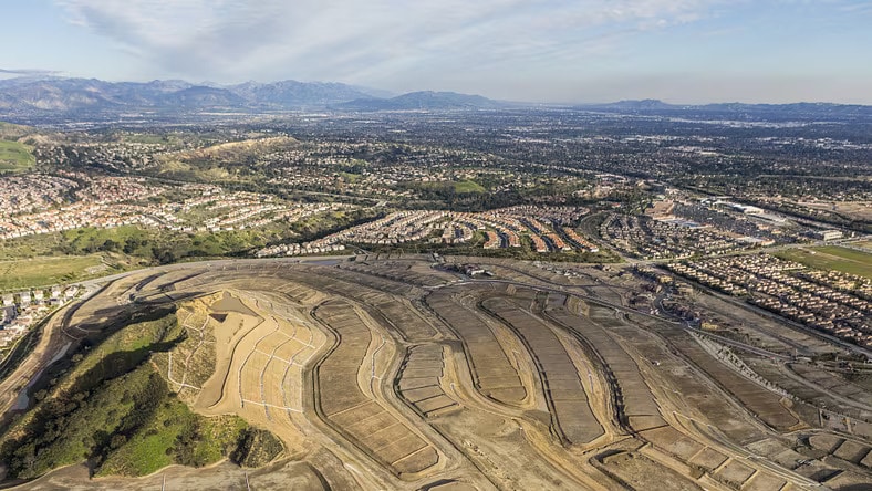 Aerial view of site development in the Porter Ranch community of Los Angeles, California