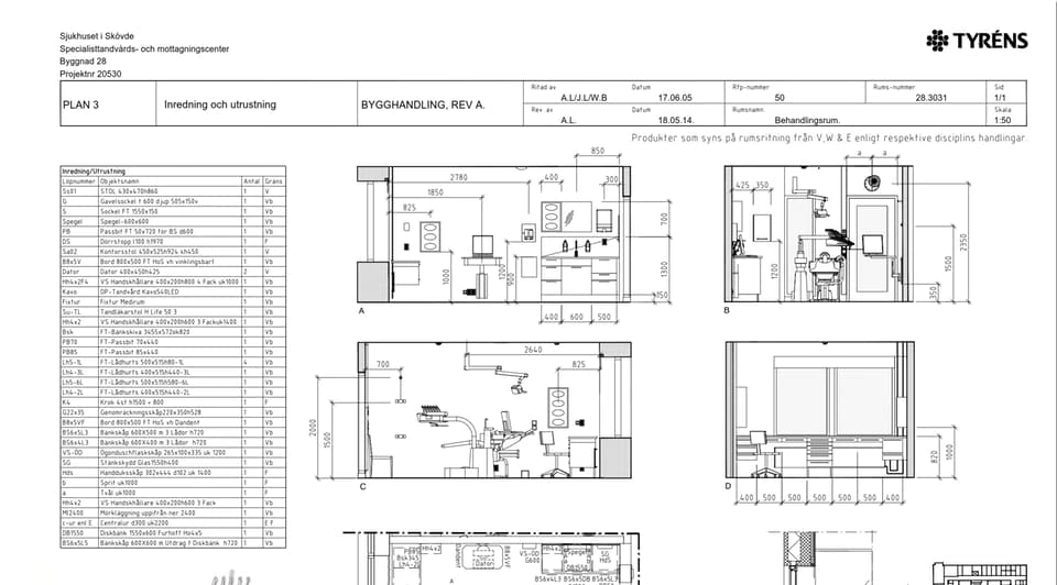 Tandvårdshuset section blueprints from AutoCAD.