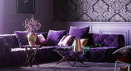 diseño de interiores inspirado en púrpura