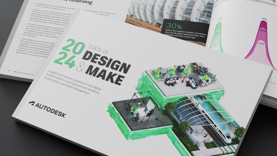 Pages from the 2024 Autodesk Design and Make report stacked.