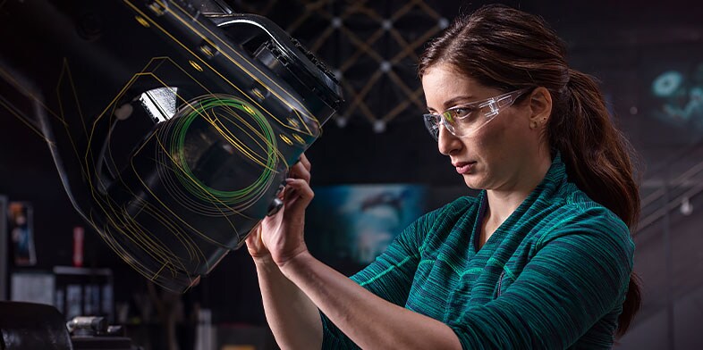 Woman working in the robotics lab at the Autodesk San Francisco Technology Center