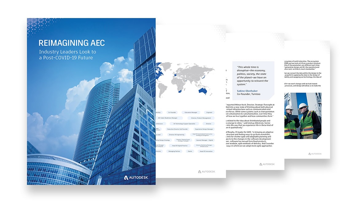 Cover of Reimagining AEC report with 3 detail pages