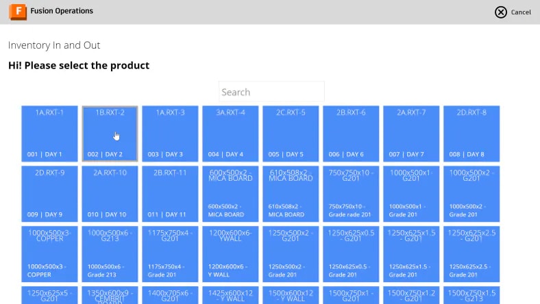 Image of a screenshot showing Inventory in and out logging using the Autodesk Fusion Operations app.