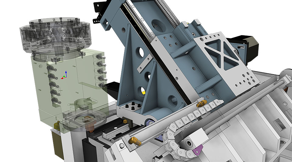 Ritning av en industrimaskin som är modellerad och dokumenterad med Product Design & Manufacturing Collection