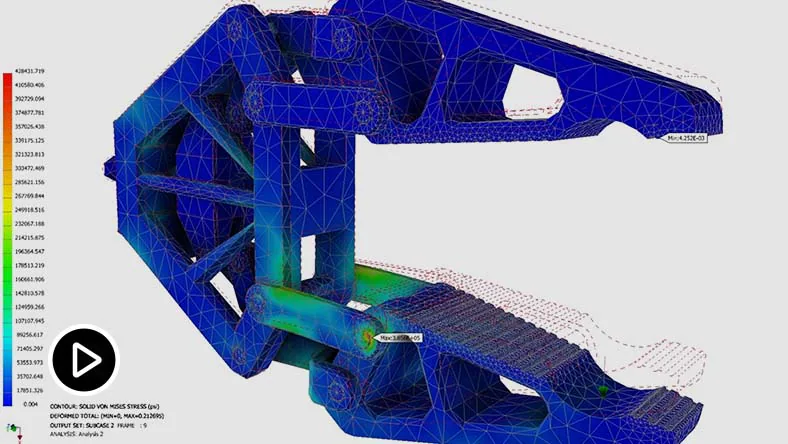 Inventor Nastran を使用したシミュレーションの結果を表示するコンピューター画面