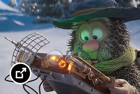 Animated character in a winter forest created with products in Autodesk Media and Entertainment Collection 