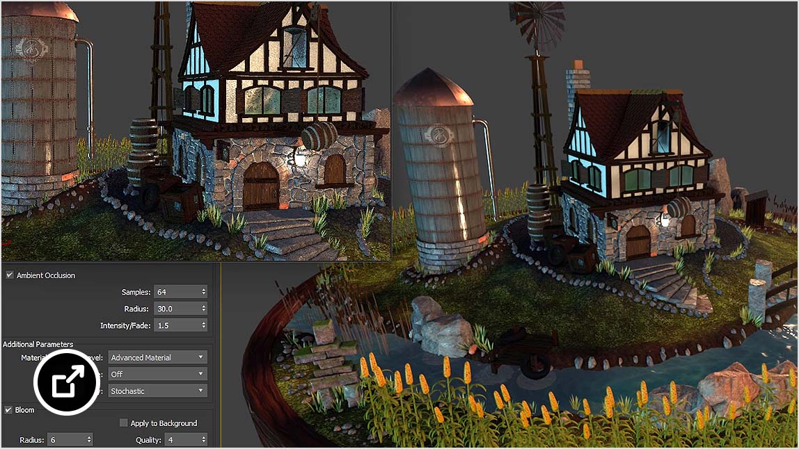 周围有 3ds Max 用户界面的场环境 
