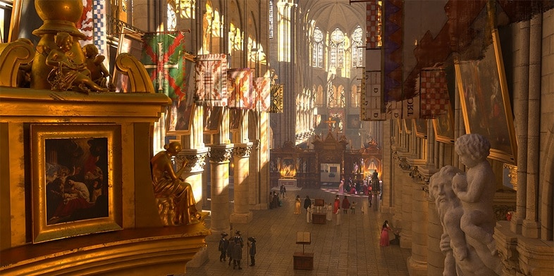 Historical scene from the virtual tour of Notre Dame Cathedral in Paris