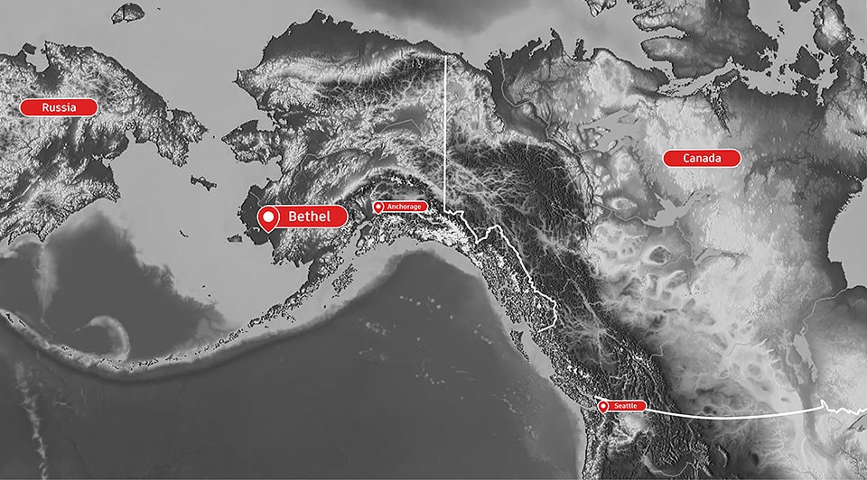 Location of Bethel, Alaska