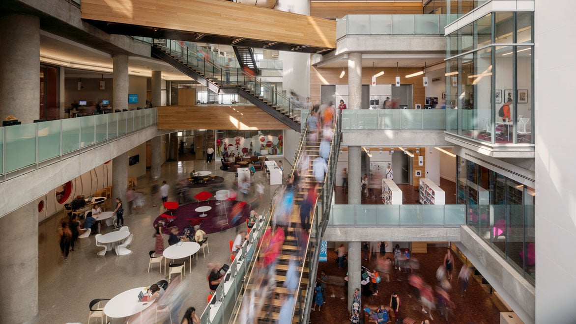 Interior of Austin Central Library, designed by Lake|Flato and 2020 AIA COTE award winner. 