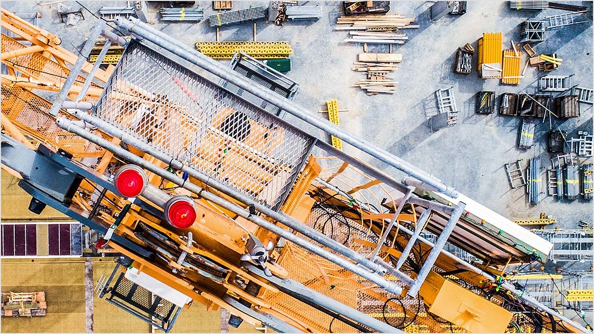 A bird’s-eye view of a construction site. 