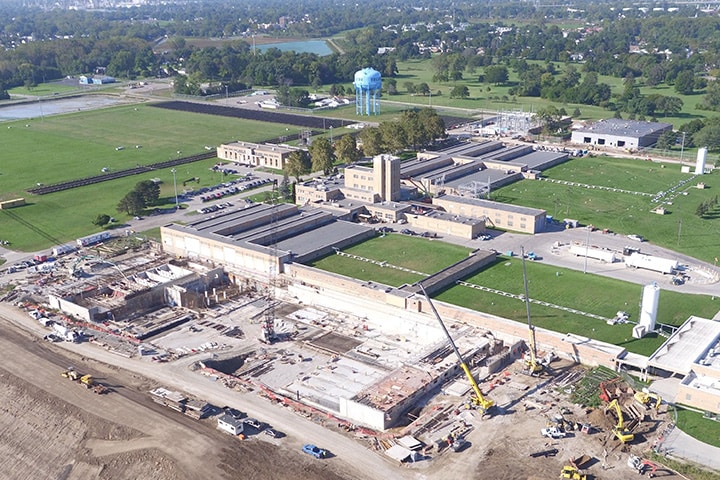 Aerial view of the Toledo, Ohio water treatment plant upgrade under construction. Image courtesy of Arcadis.