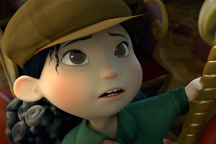 Scene from the 3D animated film Mila shows the title character, a 5-year-old girl living through World War II