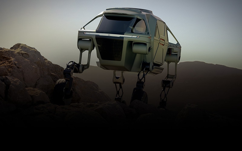 Hyundai Motor Group's design of the ultimate mobility vehicle Elevate, a car that can walk