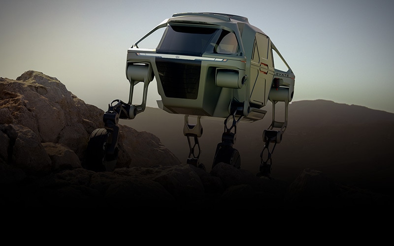 Hyundai Motor Group's design of the ultimate mobility vehicle Elevate, a car that can walk