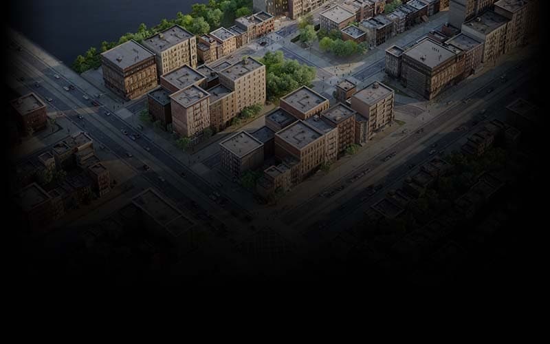 Rendering of a city block created by Twinmotion.