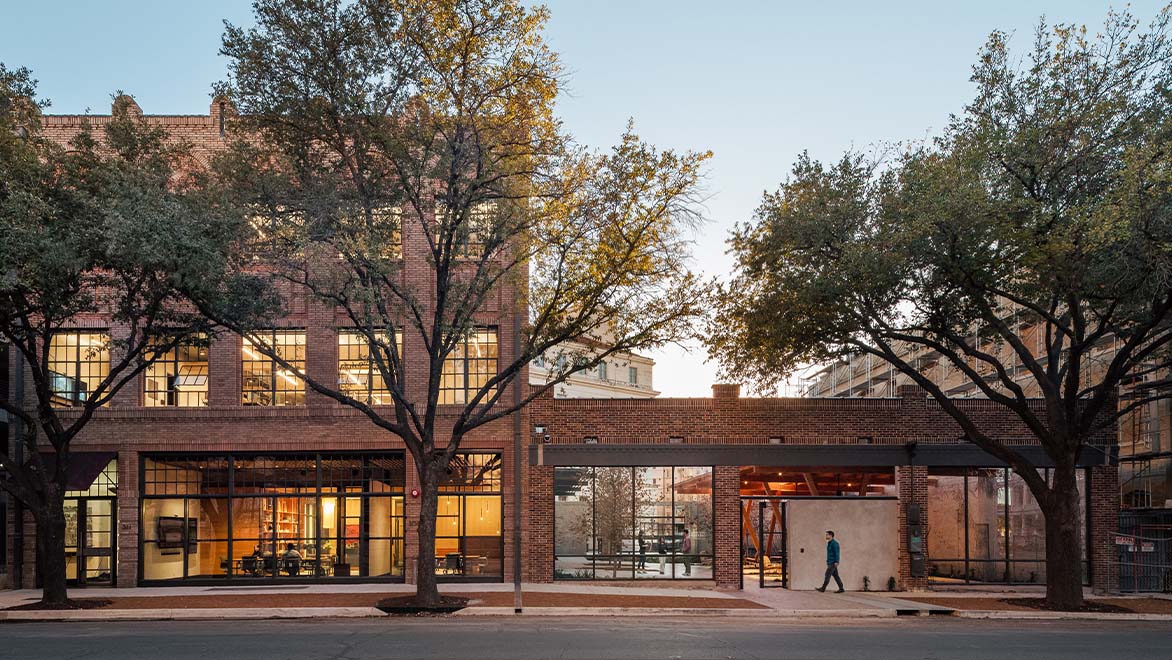 Lake|Flato’s headquarters in San Antonio, Texas, repurposed from a 100-year-old building using sustainable technology. 