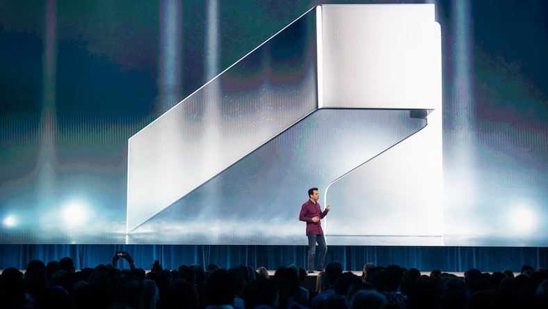 Autodesk CEO Andrew Anagnost presents onstage at Autodesk University. 