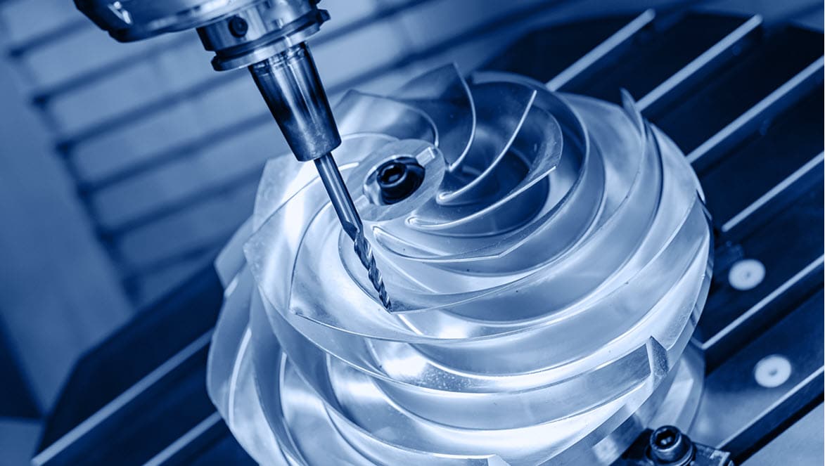 Five axis CNC machining center cutting engine turbine