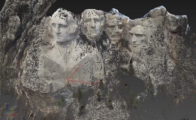 Mount Rushmore is depicted as a point cloud with scattered dots.
