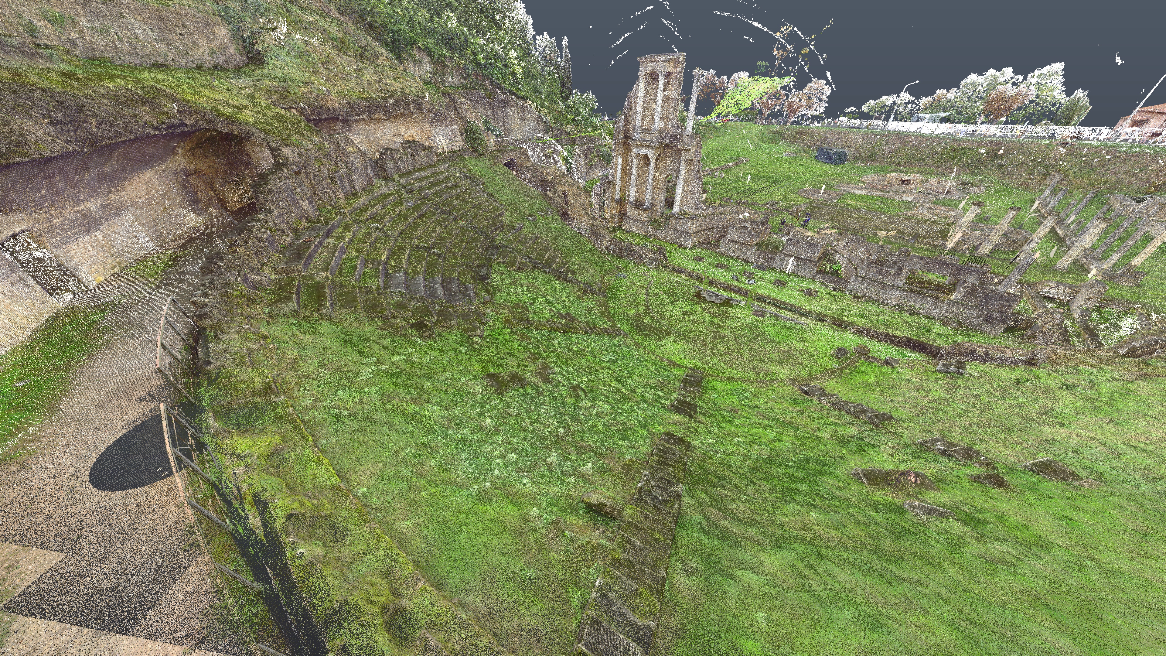 A rendering of an ancient Roman city is expressed in a cloud of points.