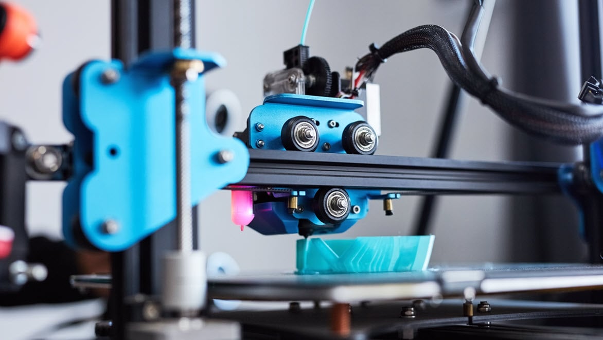 3d printer, automation and plastic in manufacturing, design and production industry