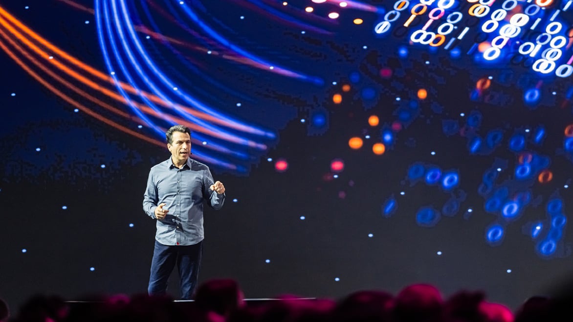 Autodesk President and CEO, Andrew Anagnost, speaking at Autodesk University