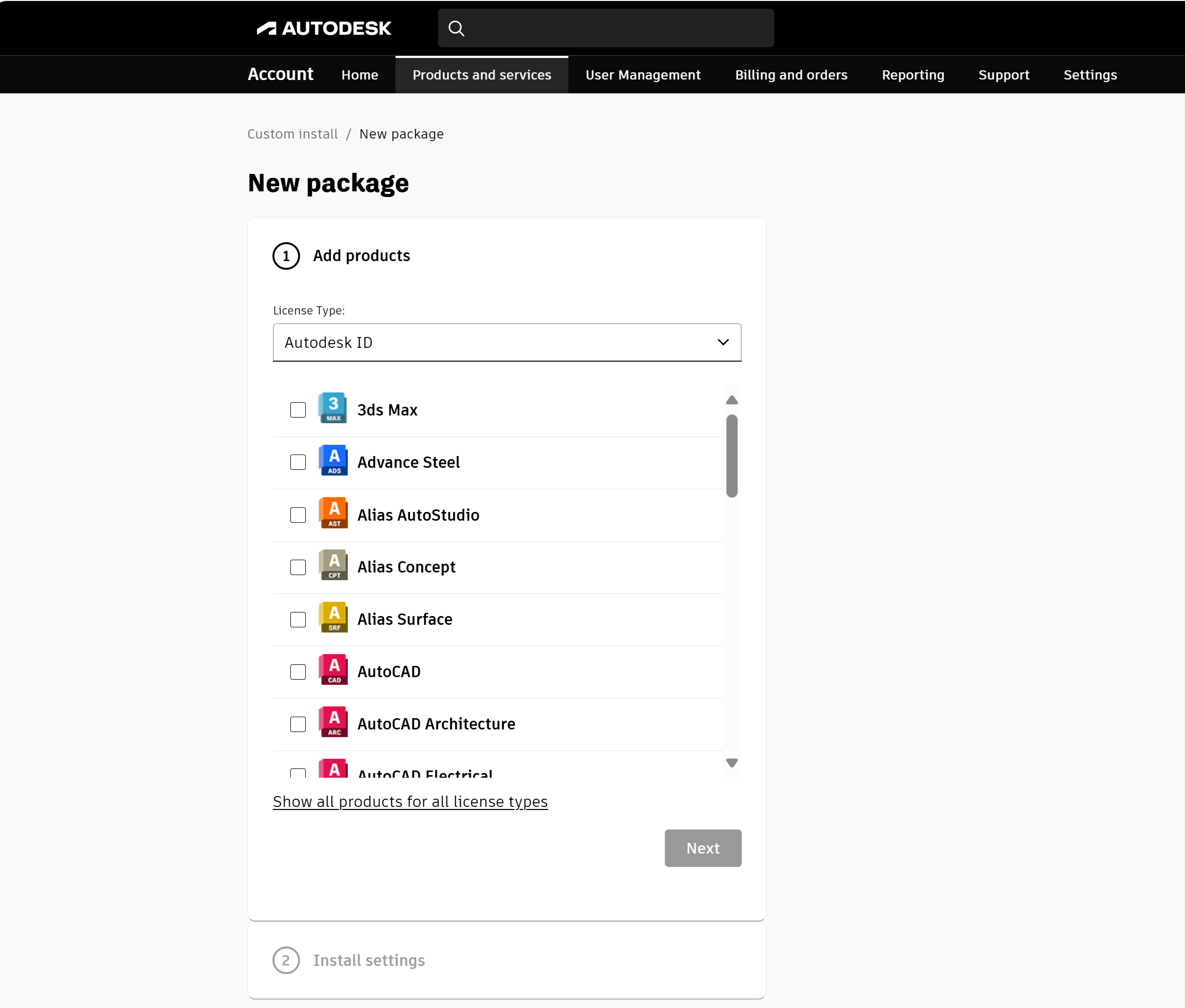 Autodesk Download and Install - Custom Install method from Autodesk account - New package