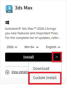 Autodesk Download and Install - Custom Install method from Autodesk account - Option 1