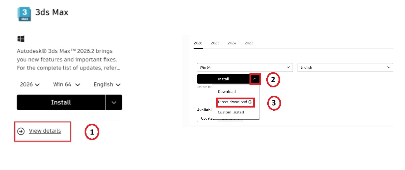 Autodesk Download and Install - Direct download method from Autodesk account