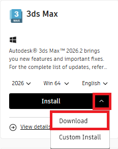 Autodesk Download and Install - Download method from Autodesk account