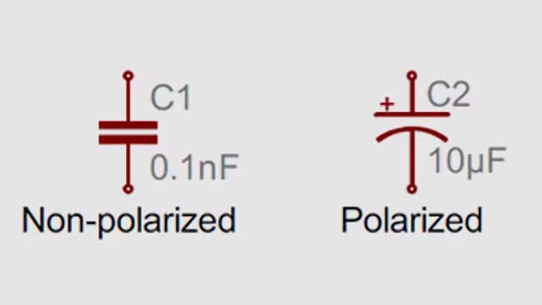 Polarized and non-polarized capacitor symbols.