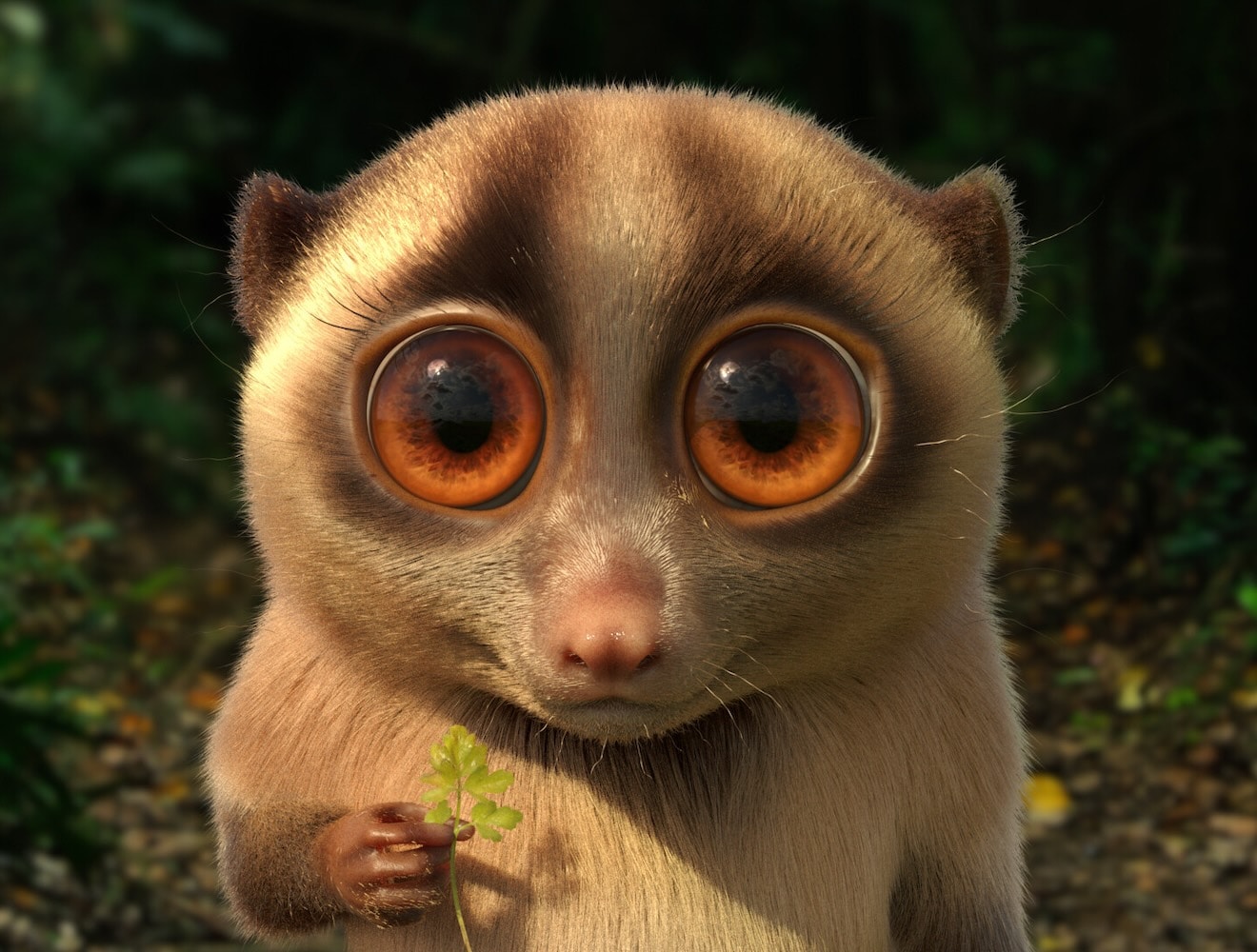 A 3D animation of a slow loris.